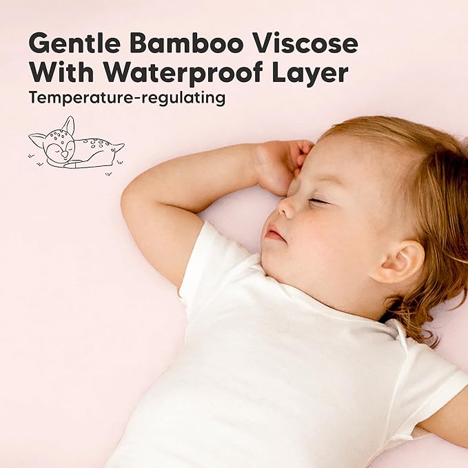 2-Pack Waterproof Pack and Play Sheets, Mini Crib Sheets Fitted for Boy, Girl - 38 x 26 Viscose from Bamboo Pack N Play Mattress Sheets for Graco, Toddler Playard Baby Crib Sheets Neutral (Mist Rose)