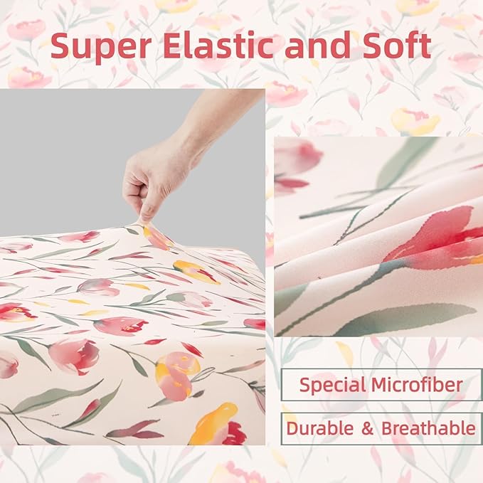 SDIII 2 Pack Pink Floral Crib Sheets for Baby Girl 52×28 Stretchy Microfiber Jersey Knit Pink Crib Sheets for Standard Crib and Toddler Mattress