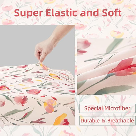 SDIII 2 Pack Pink Floral Crib Sheets for Baby Girl 52×28 Stretchy Microfiber Jersey Knit Pink Crib Sheets for Standard Crib and Toddler Mattress