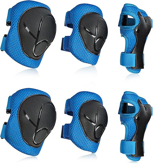 SISIGAD Kids Protective Gear Set, Strap Adjustable Knee Pads and Elbow Pads Wrist Guard 6 in 1, Suitable for Scooter, Skateboarding, Cycling, Skating