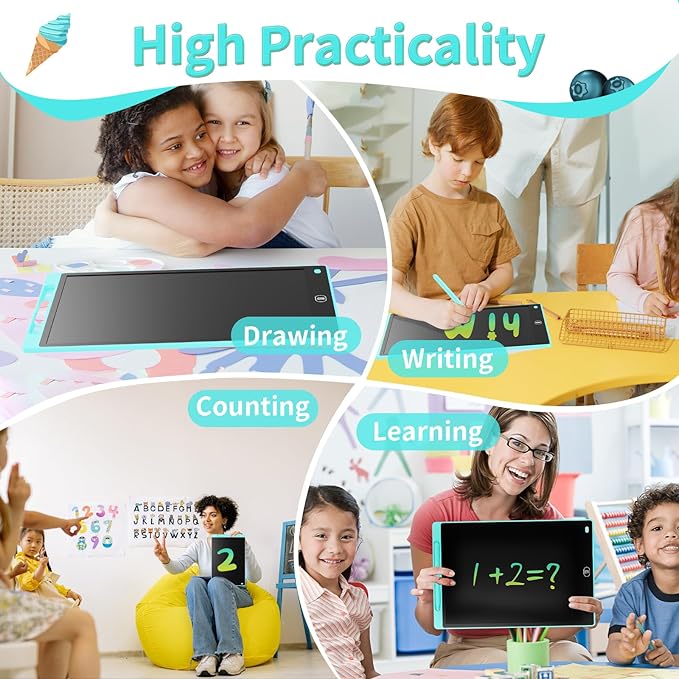 [2 Pieces] 12 Inch LCD Colorful Writing Graphic Tablet, Erasable Drawing Board, Kids Gift, Graphic Board for Games for 3 4 5 6 7 Years (Blue & Red)