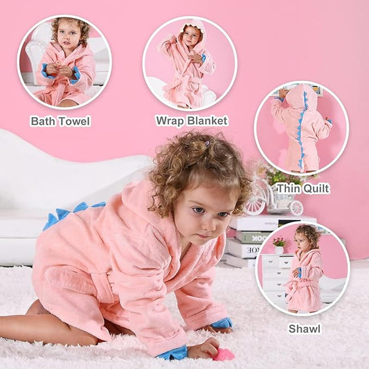 MICHLEY Girls Boys Robe Cotton Towel Baby Animal Dinosaur Style Hooded Bathrobe