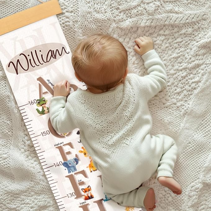 Woodemon Customize Name Growth Chart Wall, Cute Letters Canvas Height Chart for Kids, Height Indicator Tape Ruler Growth Chart Decor, Toddler Room Decoration, Baby Measuring Board