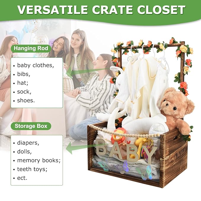 PIIOSER Baby Shower Crate Closet, Multifunctional Wooden & Acrylic Visible Baby Storage Box with Handle, Newborn Welcome Baby Toy Baskets for Boys Girls, Pregnancy Gifts for New Moms (Brown)