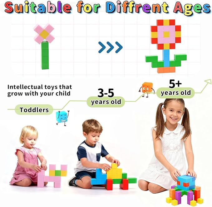 40-Piece Rainbow Magnetic Building Blocks – 1-Inch STEM Learning Toys for Kids Ages 3-8, Perfect for Home or Classroom Play