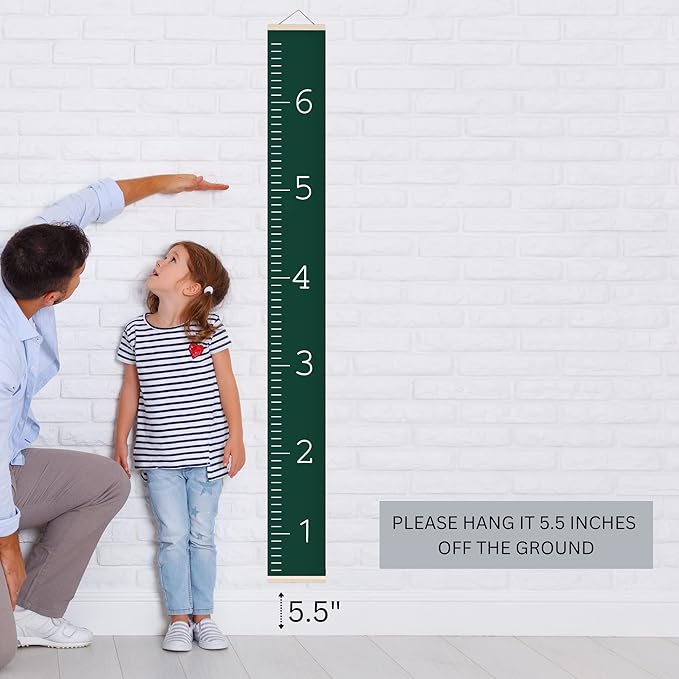 Morxy Canvas Growth Chart for Kids - Unisex Kids Room Wall Decor - Measuring Height Chart- Wall Tape with Height Chart for Kids (Canvas, Plain Dark Green)