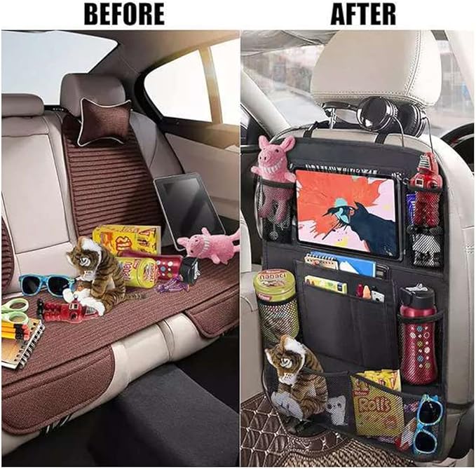 Kardne 2 Pack Backseat Car Organizer & Kick Mat, Waterproof Seat Back Protector with Clear Pad/Tablet Holder, Universal Fit Car Organizer for Kids Travel Essentials & Storage for SUV/Truck/Sedan