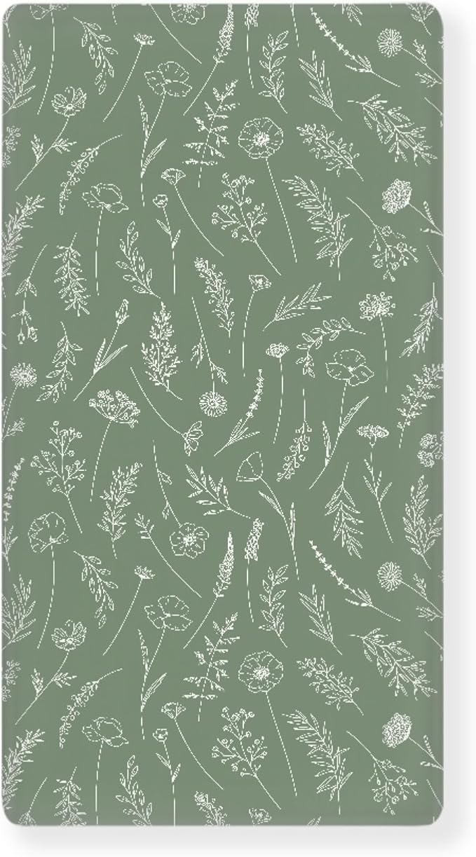 Wildflowers Meadow and Flowers Fitted Crib Sheet Green Sage Baby Crib Sheet Fit Standard Crib and Toddler Mattress,Crib Mattress Sheets for Boys Girls 28"x52"