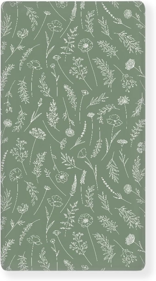 Wildflowers Meadow and Flowers Fitted Crib Sheet Green Sage Baby Crib Sheet Fit Standard Crib and Toddler Mattress,Crib Mattress Sheets for Boys Girls 28"x52"