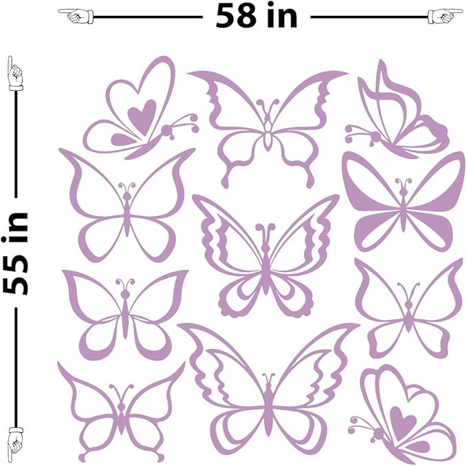 The Decal Guru Butterfly Wall Art Vinyl Stickers DIY Nursery or Girls Room Decor Peel and Stick Butterflies Decals (Lilac, 55x58 inches)