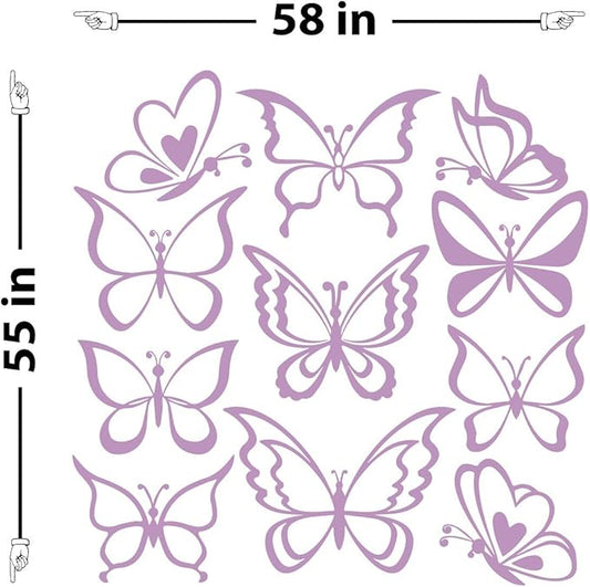 The Decal Guru Butterfly Wall Art Vinyl Stickers DIY Nursery or Girls Room Decor Peel and Stick Butterflies Decals (Lilac, 55x58 inches)