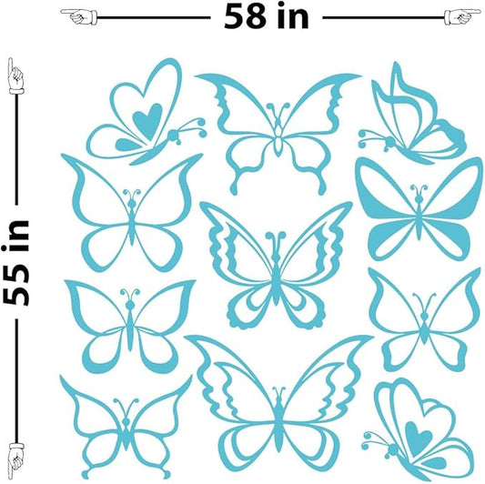 The Decal Guru Butterfly Wall Art Vinyl Stickers DIY Nursery or Girls Room Decor Peel and Stick Butterflies Decals (Geyser Blue, 55x58 inches)