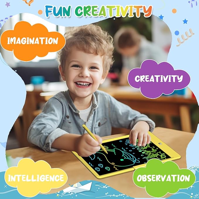 LCD Writing Tablet for Kids 10 Inch Reusable & Erasable Drawing Pad Educational and Learning Toddler Writing Board Electronic Toys for Boys Girls(Yellow)