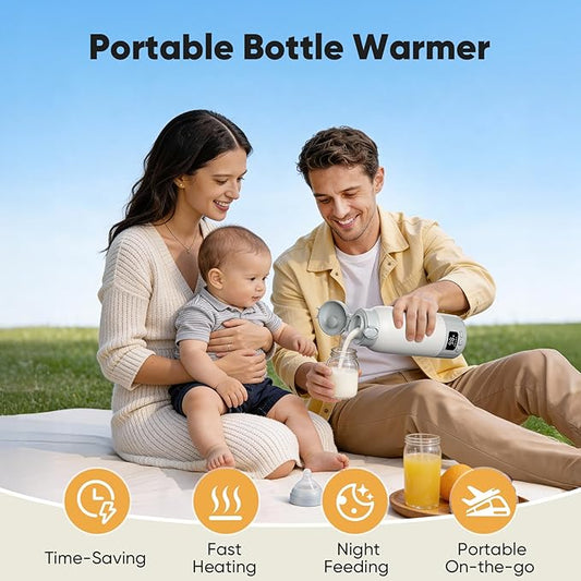 Portable Bottle Warmer for Travel, 17 Ounces Milk Warmer On The Go, Fast Heating for Breast Milk, Formula, Water, Temp Control 98°F -131°F, Baby Essentials for Outdoor Airplane Car Journey
