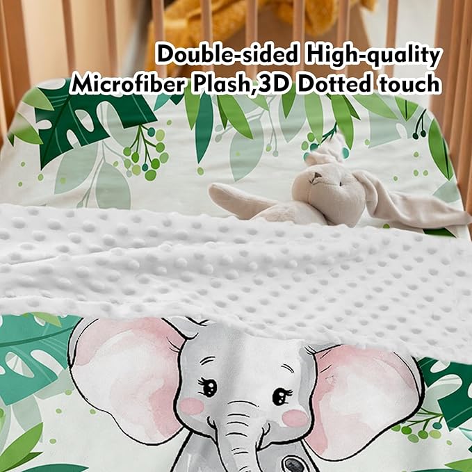 Custom Baby Crib Bedding Set,Personalized Name Green Elephant Theme Nursery Bed Set 4 Piece,Baby Blanket Fitted Sheet Nursery Rug Wall Art Set,Custom Room Decor Idea Gift for Newborns Boys Girls