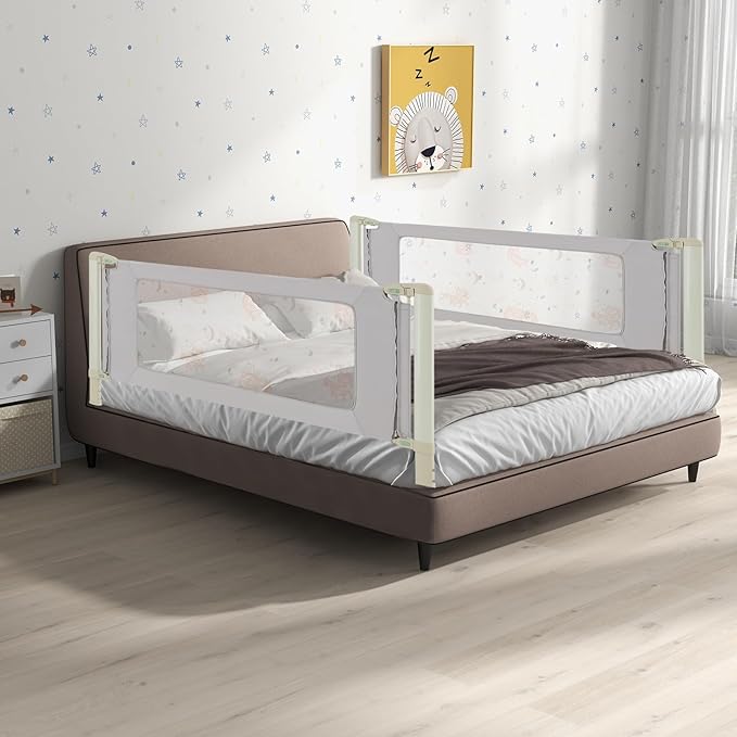 BABY JOY Bed Rail for Toddlers, 79" Vertical Lifting Extra Long Infants Safety Side Rails with Double Lock, Foldable Baby Bed Rail Guard for Twin Double Full Size Queen King Bed Mattress (Gray)
