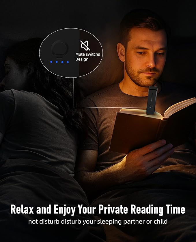 HIONXMGA Book Reading Light,Silent Touch Book Lamp for Reading in Bed,Rechargeable Clip on Booklight with 3 Amber Colors & 7 LEDs Precise Dimming for Eye Caring Night Reading,Books Lovers,Kids,Black