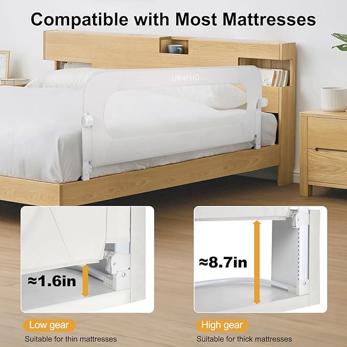 Bed Rail for Toddlers,Swing Down Kids Bed Rails Guard for Twin,Full,Queen,Bunk Size Bed,Extra Tall Child Bed Rail Guard with Reinforced Anchor Safety System(White,32 Inch)