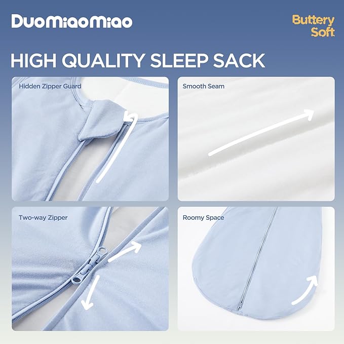 Duomiaomiao 2 Pack Buttery Soft Rayon Made from Bamboo Baby Sleep Sack 0-6 Months 1.0 TOG, Premium Baby Sleeping Bag 2-Way Zipper for Babies