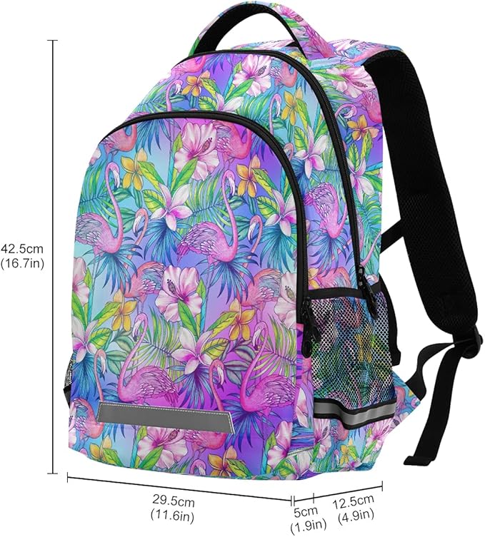 MNSRUU School Backpack with Chest Strap, Flamingo Tropical Bird Flower Laptop Backpack One Size