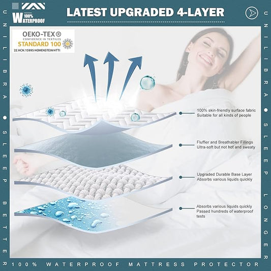 Full Size Waterproof Mattress Protector Quilted, Breathable Ultra-Soft Filling Mattress Pad, Fitted Deep Pocket Mattress Cover Fits 6''-19'' Mattress White