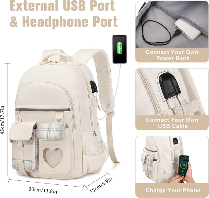 ACESAK Backpack for Girls - Bookbag Backpacks Schoolbag for Girls Kids Teen Women Casual Travel Daypacks - School Bag Elementary Middle School College Cute Backpack with Lunch Box (Beige)