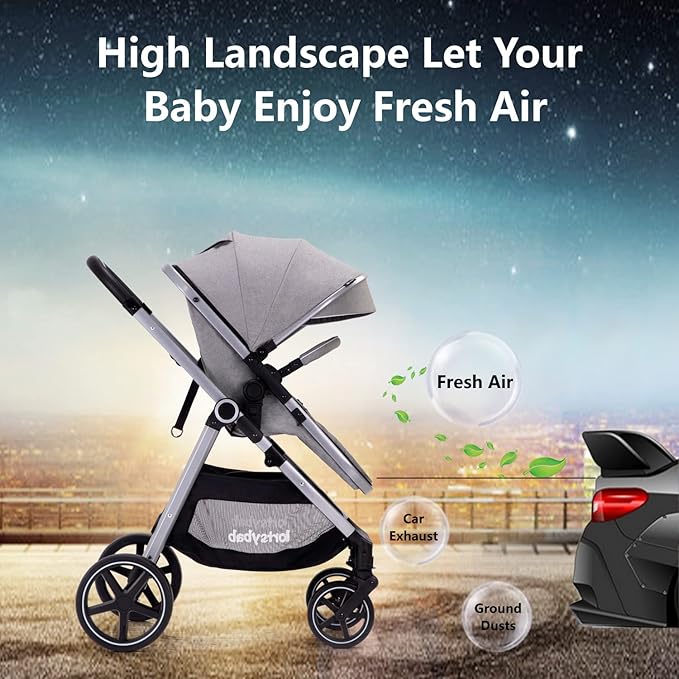 2-in-1 Baby Stroller - Folding Infant Newborn Pram Stroller with Reversible Seat - Toddler Strollers for 0-36 Months Old Babies (Grey)