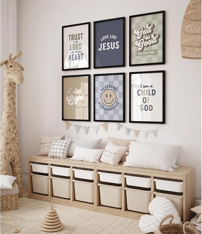 Bible Verses Wall Art Decor Christian Boy Nursery Canvas Wall Decor Boy Kids Room Posters Scriptures Religious Prints Modern Children Christian Pictures Artwork for Bedroom 8x10x6 Inch Framed