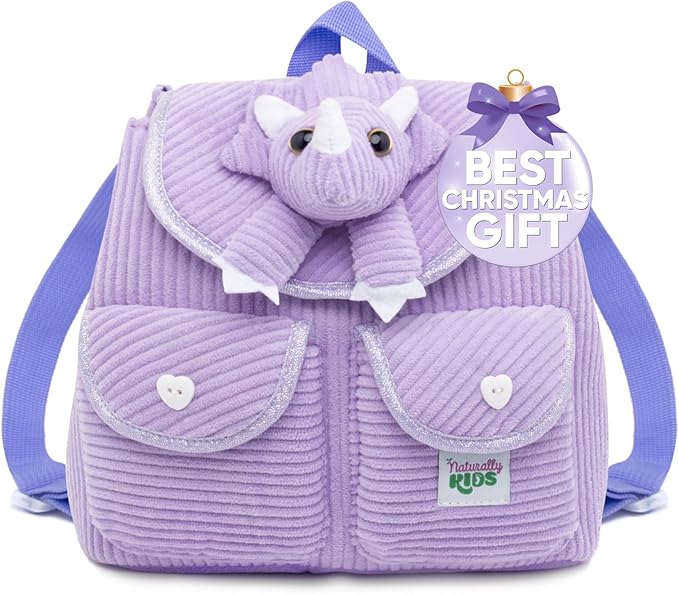 Purple Dinosaur Triceratops Mini Backpack for Kids, Mini Backpack for Toddler Girls, Gift for 2 3 4 5 Year Old Girl Boy