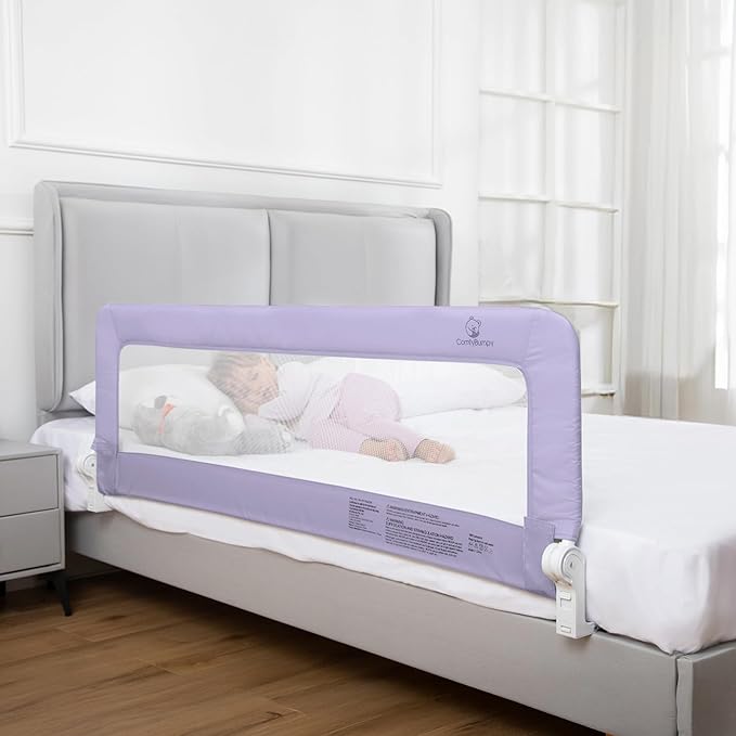 ComfyBumpy 1-Pack Bed Rail for Toddlers 55.5" L x 19.5" H | Toddler Bed Rails for Twin, Full, Queen & King Mattress Size | Swing Down Rail Guard | Mattress Side Rail for Kids | Purple