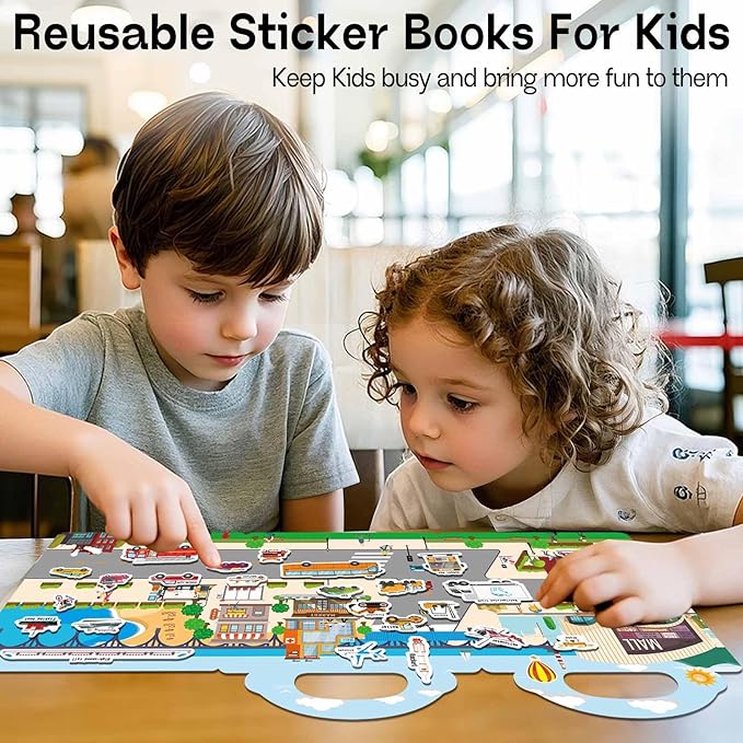 iGetooy 4 Sets Sticker Books for Toddlers 3+ Years, Jelly Reusable Sticker Book for Kids, Toddler Airplane Travel Essentials Toys for Kids