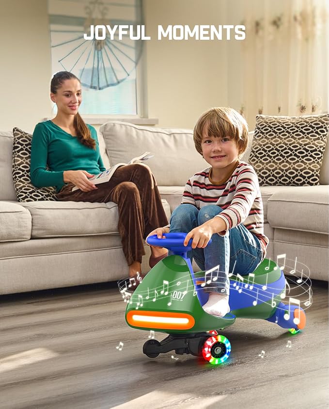 FanttikRide N7 Pro Electric Wiggle Car with Pedal, Rechargeable Battery, CyberWiggle, 2 in 1 Swing Car, 2 Speeds Max 4 Mph, Anti-Rollover, Flashing Wheels, Bluetooth, for Ages 3 and Up, 150 Lbs, Green