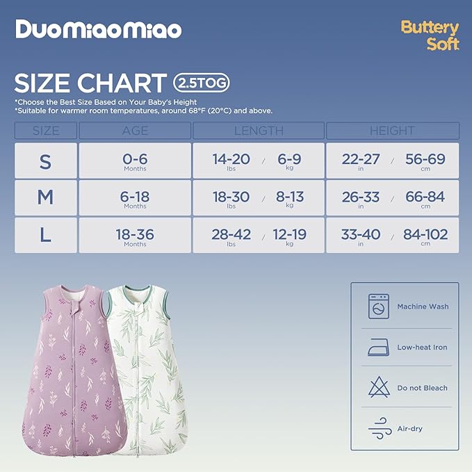 Duomiaomiao 2 Pack Baby Sleep Sack 95% Rayon Made from Bamboo,5% Spandex,2.5 TOG Baby Wearable Blanket 18-36 Months, Premium Soft Winter Toddler Sleep Sack, 2-Way Zipper Sleeping Bag for Unisex Babies
