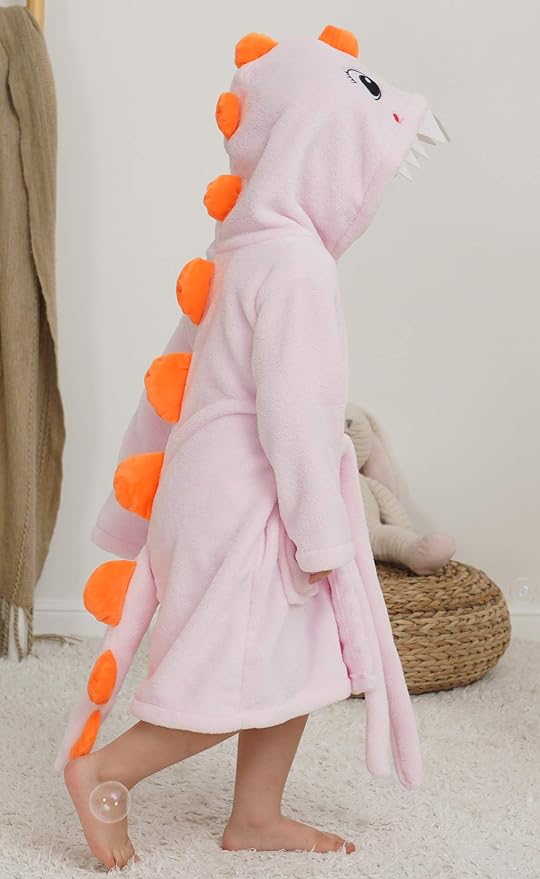 Boys Girls Bathrobe Kids Toddler Cartoon Dinosaur With Tail Hooded Sleep Robe