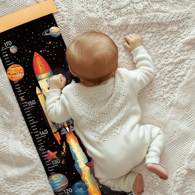 Woodemon Personalized Name Kids Growth Chart for Wall, Rocket Premium Canvas Removable Height Chart for Kids, Height Measurement for Wall, Height Chart for Kids & Babies, Kids Nursery Decor