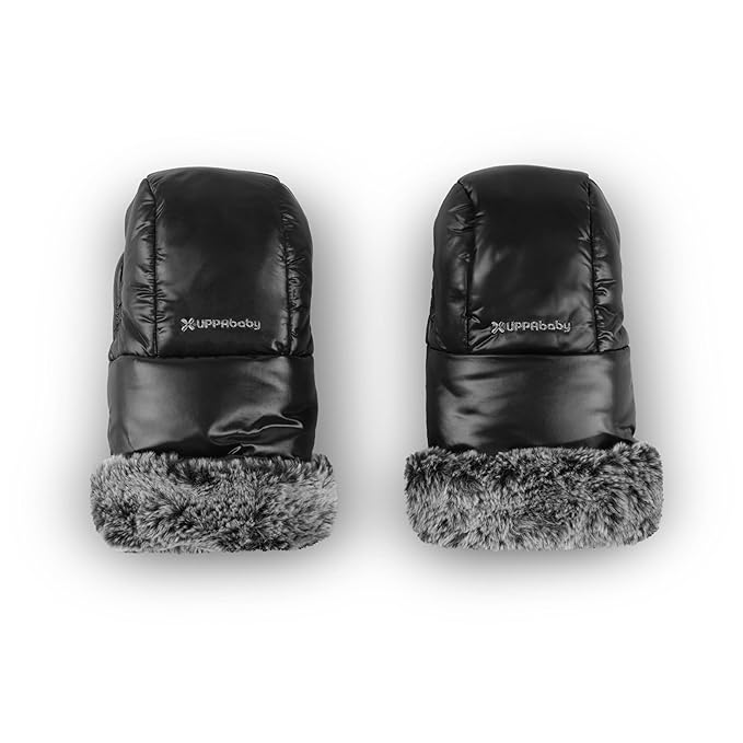 UPPAbaby CozyHandmuffs Luxe – Easily Attaches to Stroller Handlebars – Ultra-Plush, Water-Repellent Hand Protection for Cold Weather - Lyla (Onyx Nylon)