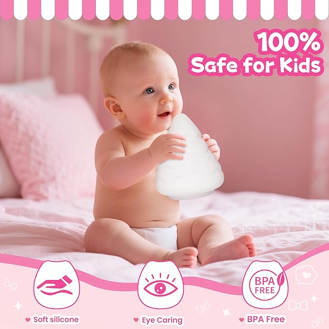 loatme Night Light for Kids, Rechargeable Dimmable Silicone LED Nightlight with 7 Colors, Baby Nursery Night Lamp, Touch Squishy Lamp, Cute Gifts for Girls, Boys, Toddler Room Decor, Christmas Tree