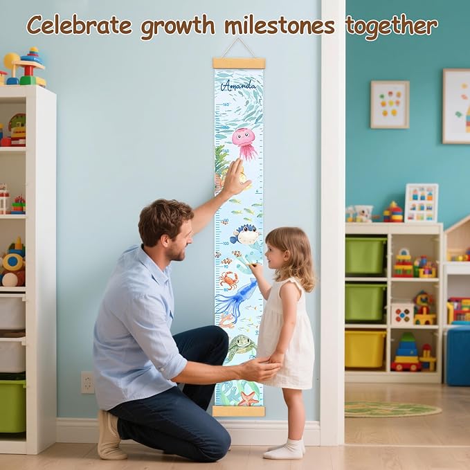 Personalized Flowers Growth Chart for Wall Kids, Name Height Chart for Kids, for Nursery & Bedroom, Baby Shower Gift (60.6" x 8.3")