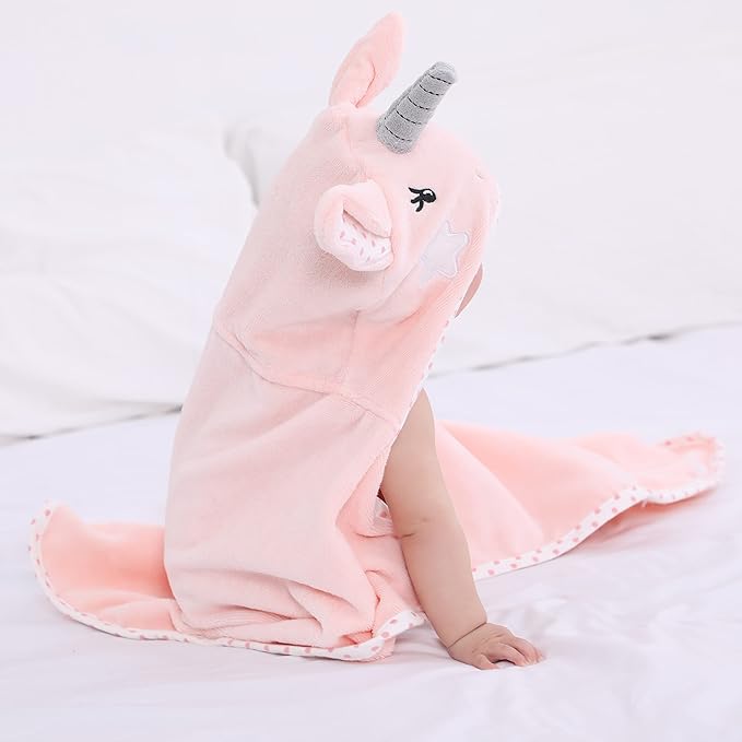 Baby Hooded Towel with Unique Animal Design Ultra Soft Thick Cotton Bath Towel for Newborn (Unicorn)