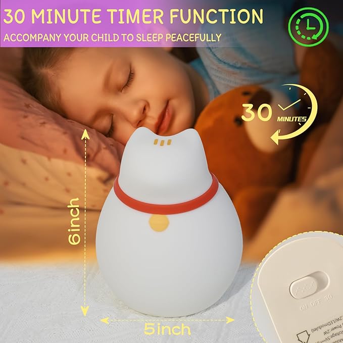 MAGOHMT Cat Night Light for Nursery, Silicone Rechargeable Night Light with Timer & 3 Modes, Touch Control Kids Bedroom Light (Cute Cat Design)
