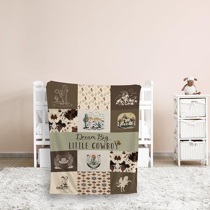 Western Blanket, Western Decor for Nursery Room, Baby Blankets for Boys Girls, Cowboy Baby Blankets, Western Baby Stuff, Soft Warm Lightweight Nursery Bed Blanket for Newborn Toddlers (03, 30x40 in)