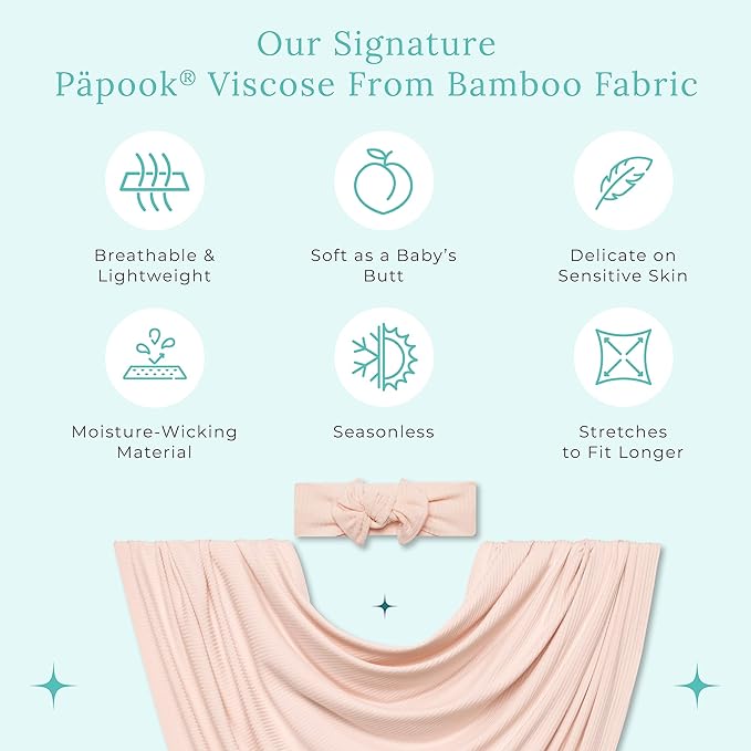Posh Peanut Swaddle Blanket & Headband Set – Viscose from Bamboo Stretchy Baby Swaddle for Newborn Girls, Receiving Blanket or Nursing Cover (Sandy Blush)