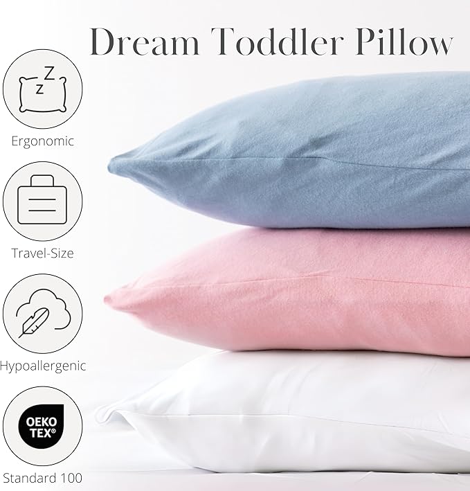 Dreamland Baby Premium Toddler Pillow and Grey Star Pillowcase, 13 x 18. Machine Washable, Ergonomic Kids Pillow + Ultra Soft Viscose Pillowcase. Mom-Owned US Business, Premium Materials