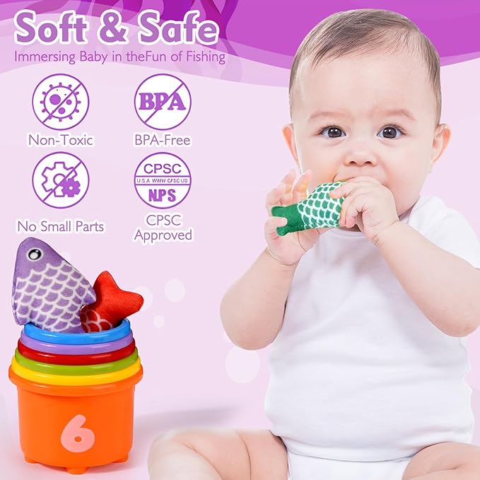 Montessori Toys for 1 Year Old Girl Gifts, Pink Cloth Fishing Toy for Toddler 1-3, Fine Motor Skills Toy Sorting Learning Baby Toys 6-12-18 Months, One Year Old Girl Boy Birthday Gifts