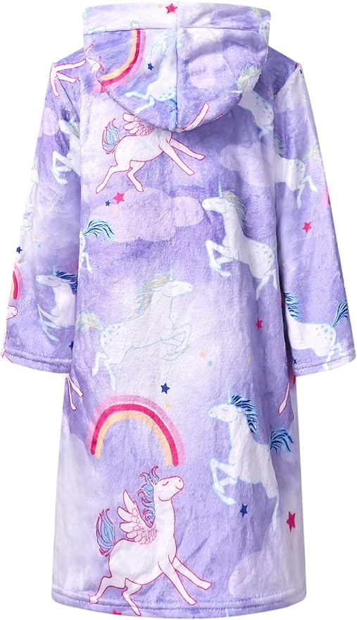 QPANCY Girls Robe Kids Bathrobes Soft Plush Fleece Pajamas Sleepwear