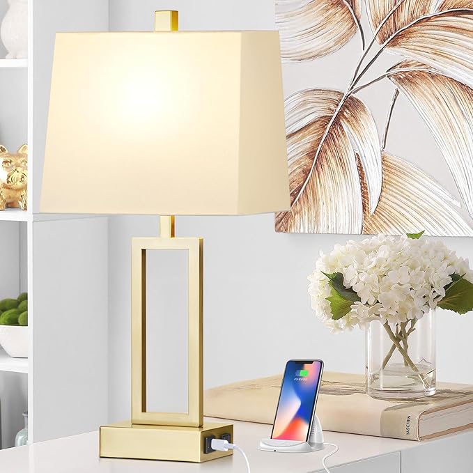 Lolikit 23.5" Touch Control Table Lamps, Metal Bedside Lamp for Bedroom Set of 2 with USB A+C Ports & AC Outlet, 3-Way Dimmable Nightstand Lamp for Living Room (LED Bulb Included)