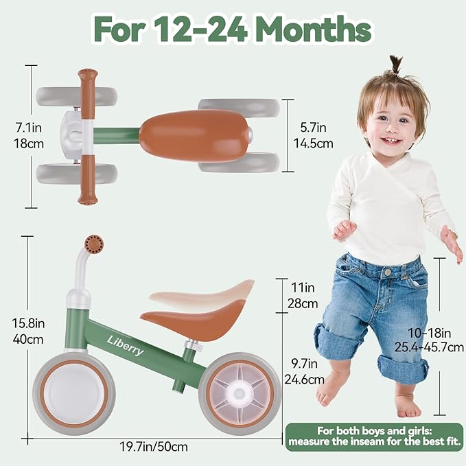 Liberry Light-Up Baby Balance Bike with Adjustable Seat, Toddler First Ride-On Toy for 1-2 Year Old, Boys Girls Birthday Gift