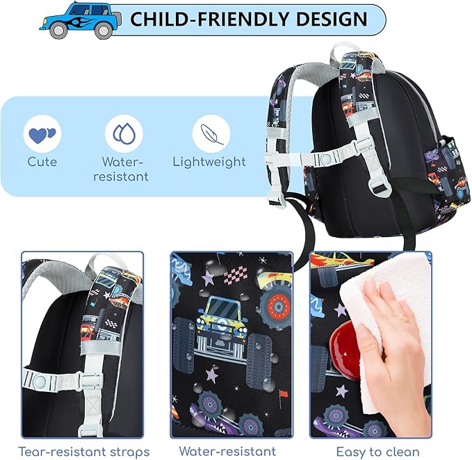 CAMTOP Toddler Backpack for Boys Girls 2-4, Kids Backpacks for Kindergarten Preschool, 12" H Small Bookbag for Daycare Travel (Black, 12''- Not fit A4 folder)