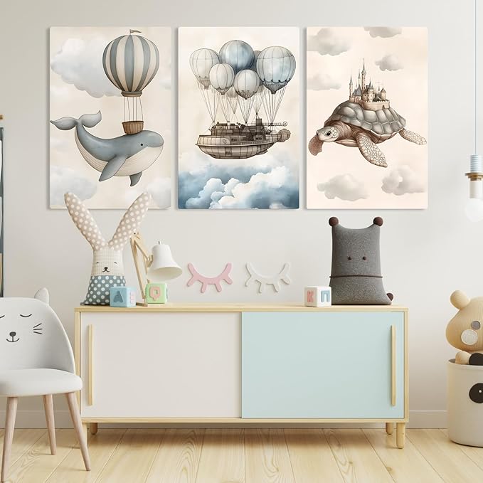 Ocean Nursery Canvas Wall Art, Sea Life Nursery Wall Decor, Kid Room Decor, Whimsical Wall Art Prints, Canvas Prints for Kids Room (12" x 18" x 3 pcs)