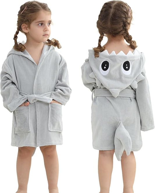 MICHLEY Girls Boys Robe Cotton Towel Baby Animal Dinosaur Style Hooded Bathrobe